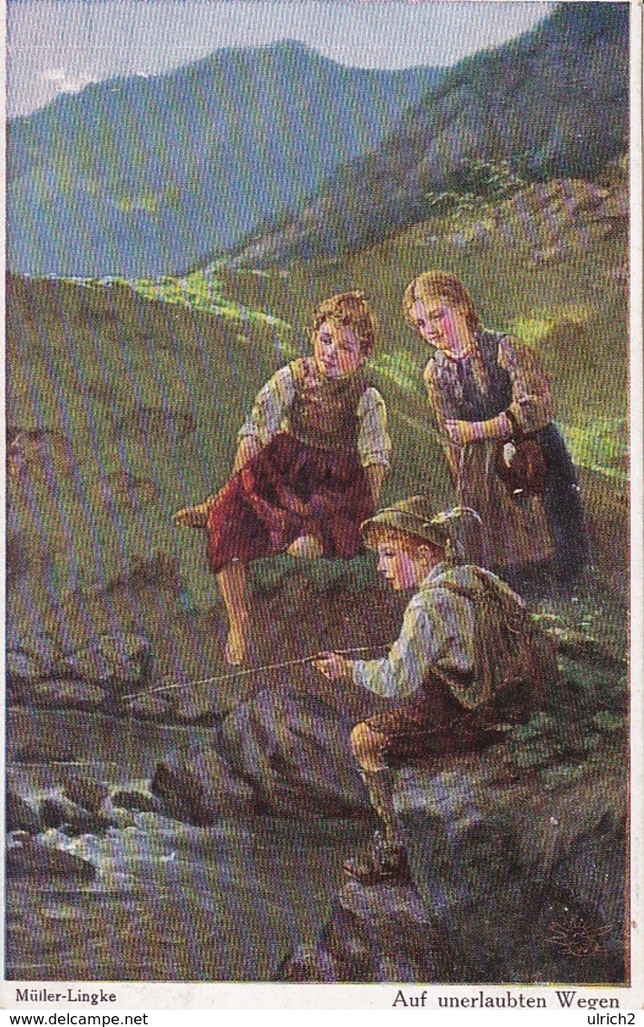 AK Müller-Lingke - Auf Unerlaubten Wegen - Kinder Beim Angeln - Feldpost 1917 (34353) - Pittura & Quadri