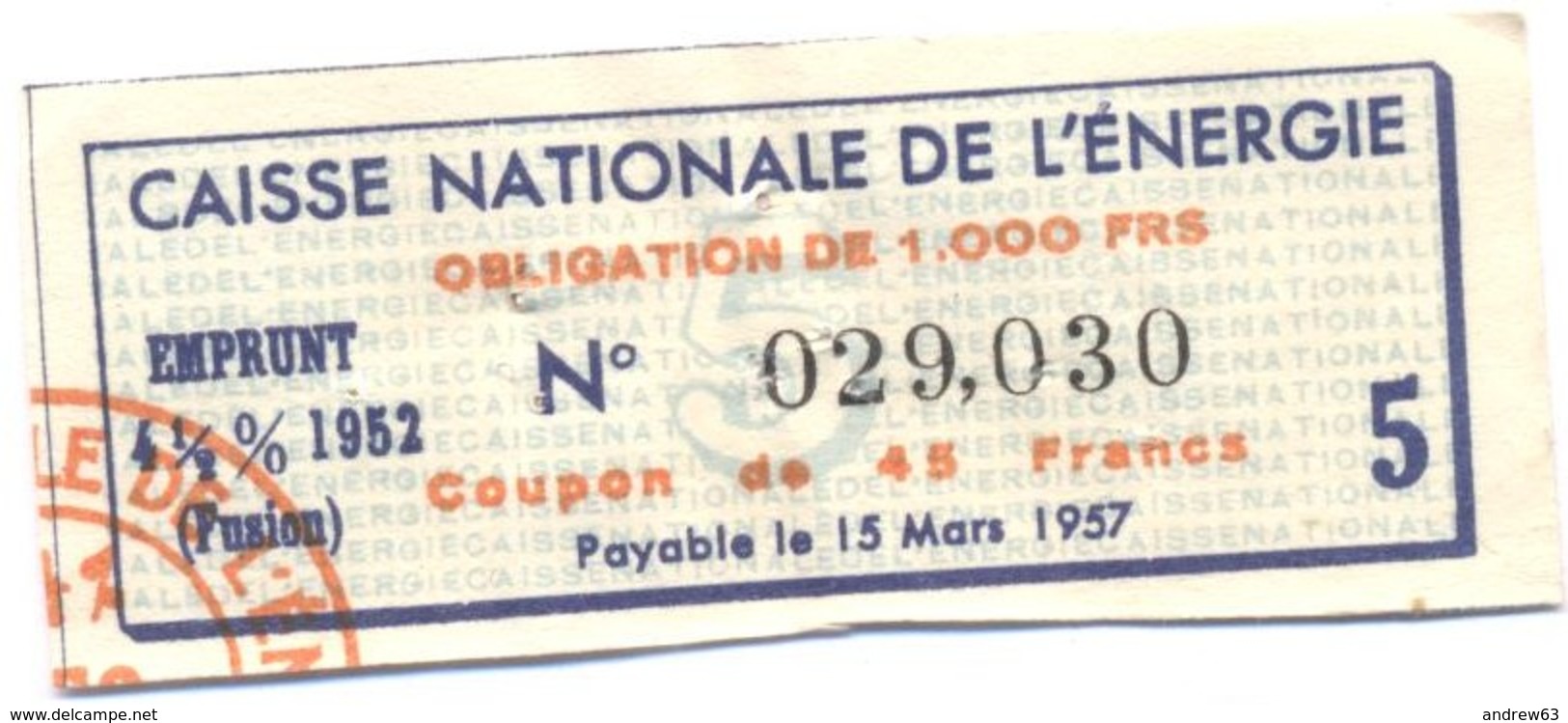 Caisse Nationale De L'Energie - Emprunt - Coupon De 45 Francs - A - C