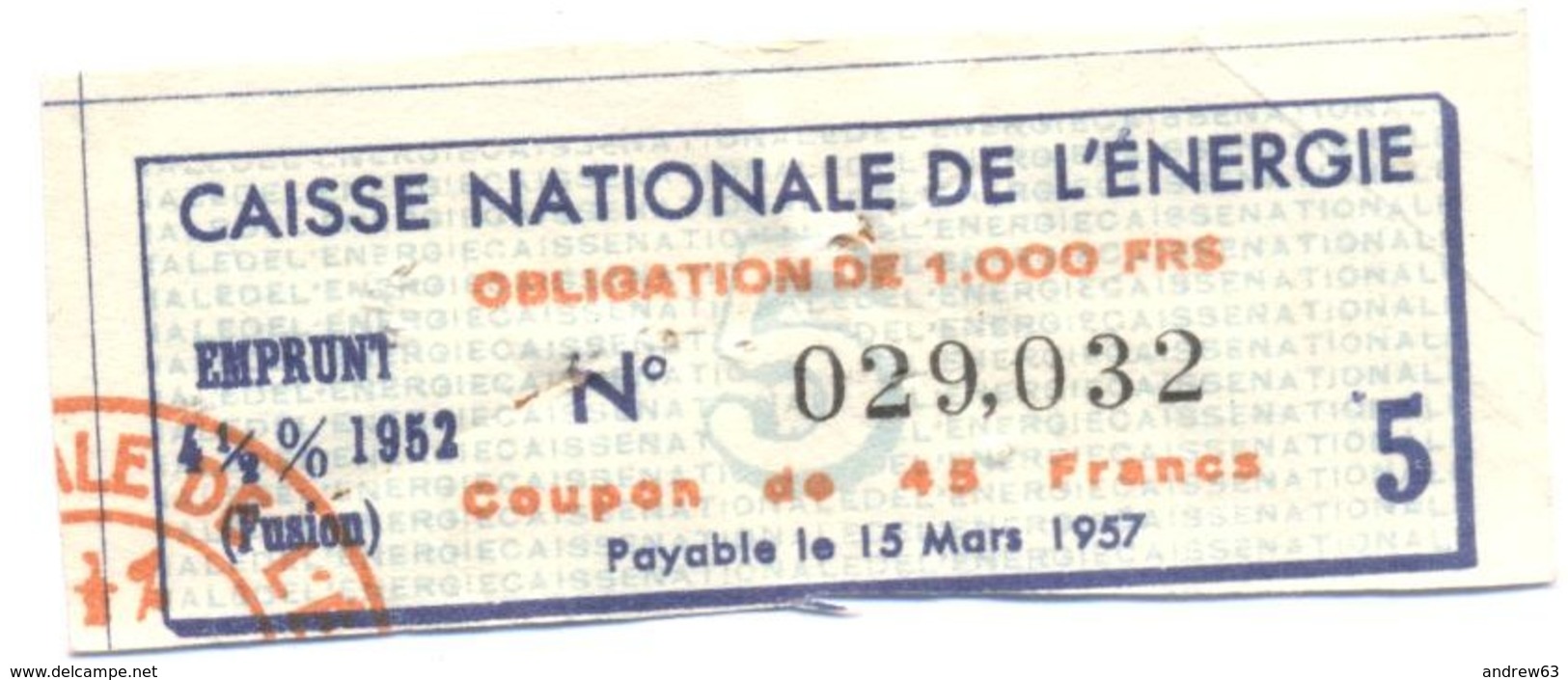 Caisse Nationale De L'Energie - Emprunt - Coupon De 45 Francs - A - C