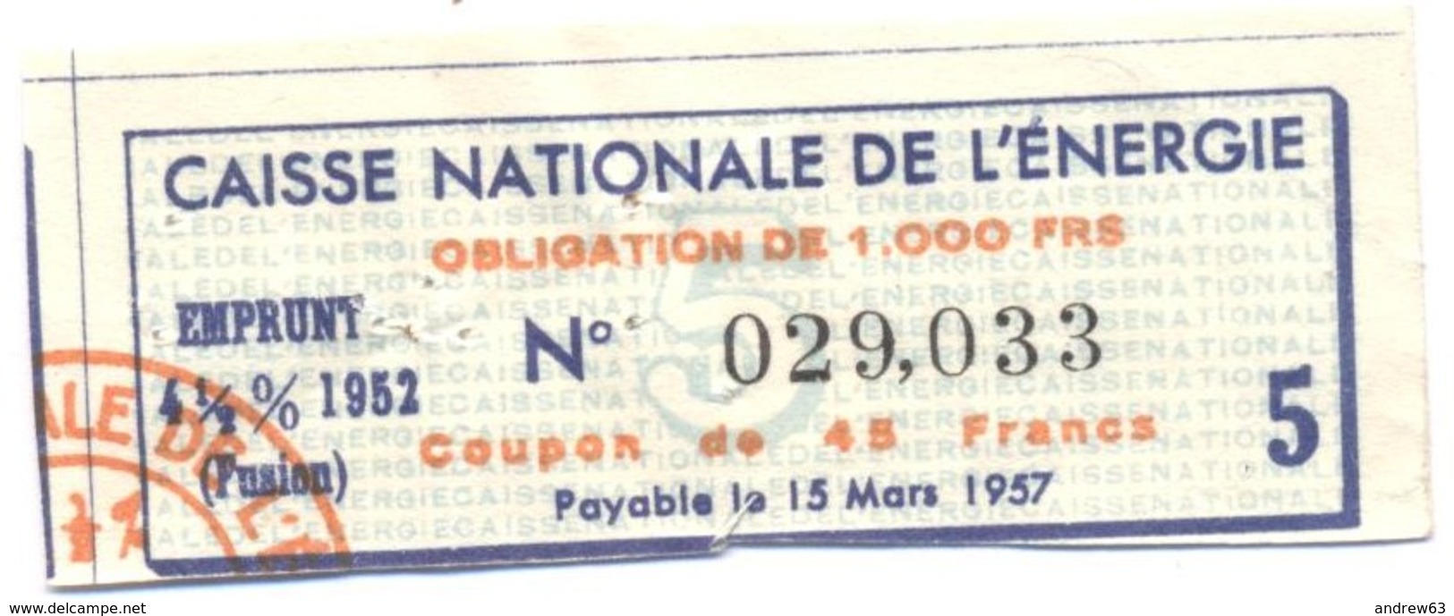 Caisse Nationale De L'Energie - Emprunt - Coupon De 45 Francs - A - C