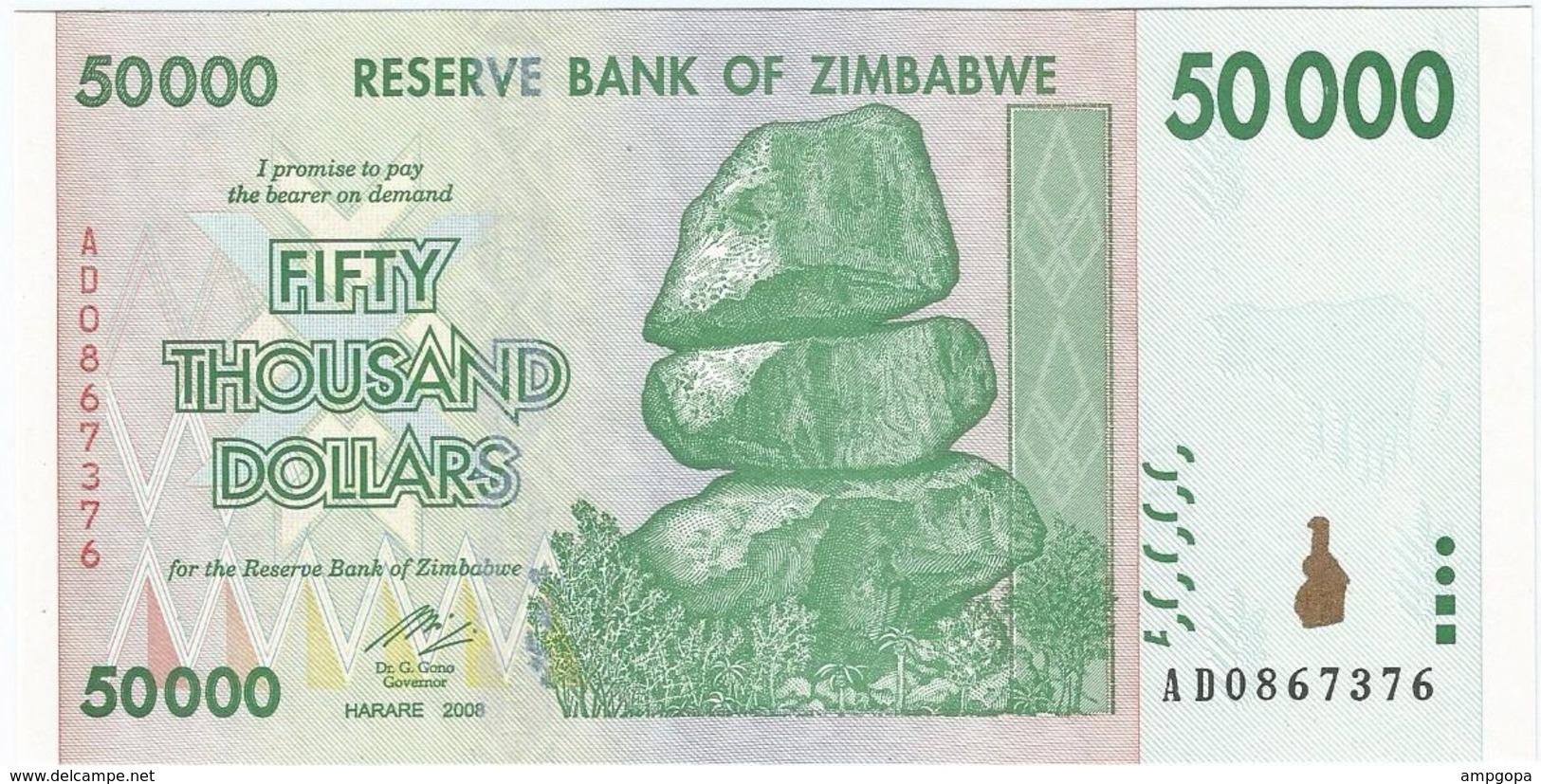 Zimbabwe 50.000 Dollars 2008 Pick 74.a UNC - Zimbabwe