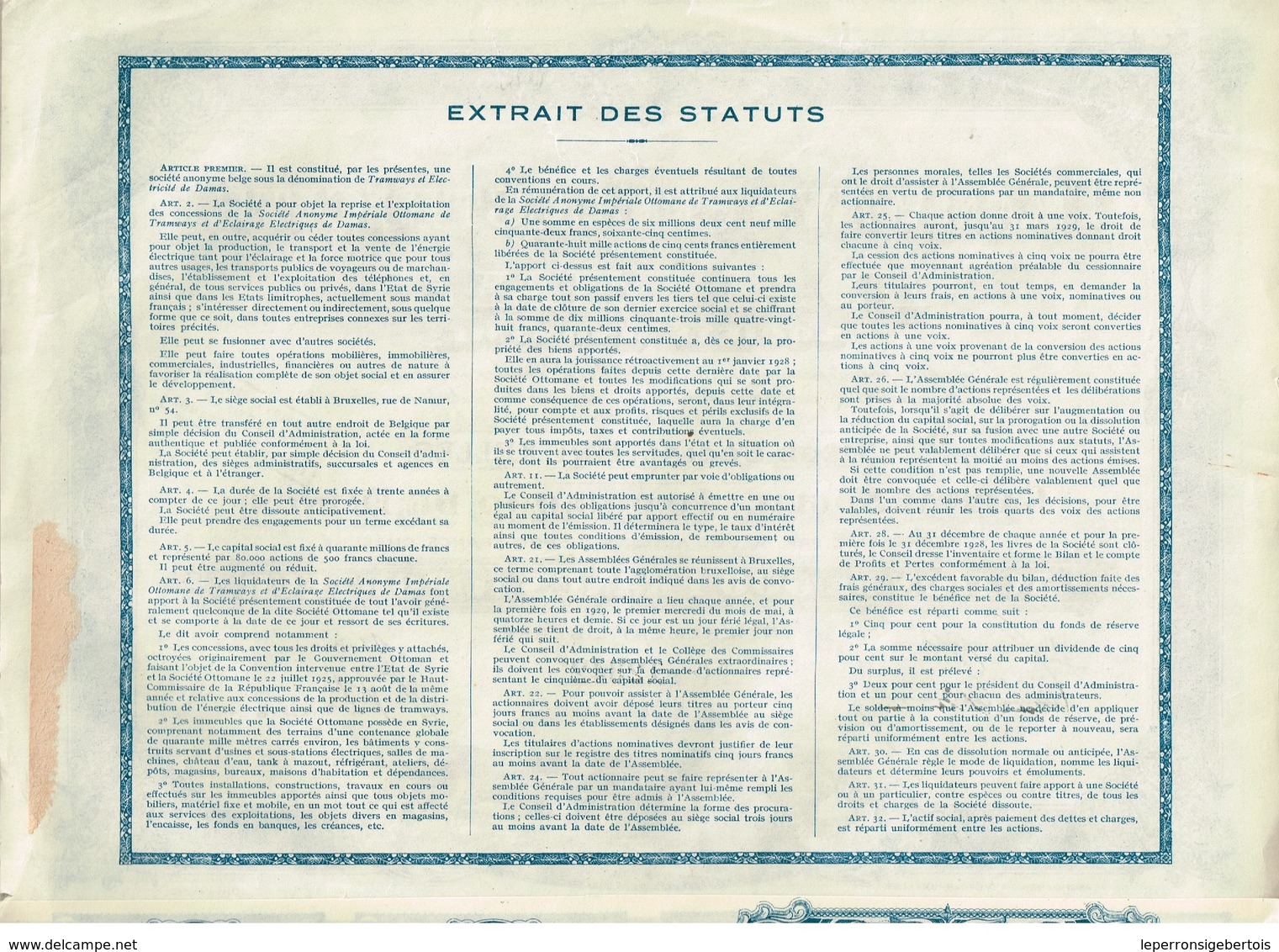 Ancienne Action - Tramways Et Electricité De Damas - Titre De 1928 - N° 12342 - Chemin De Fer & Tramway