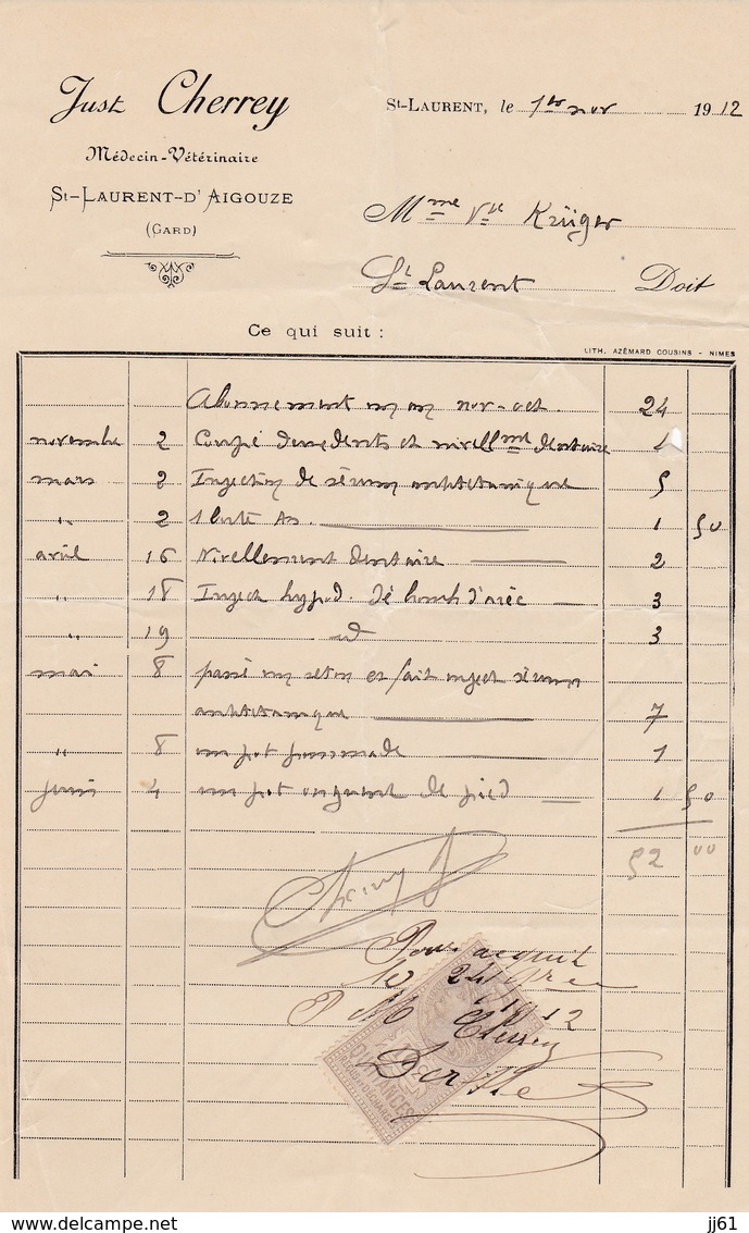 SAINT LAURENT D AIGOUZE JUST CHERREY MEDECIN VETERINAIRE ANNEE 1912 - Other & Unclassified