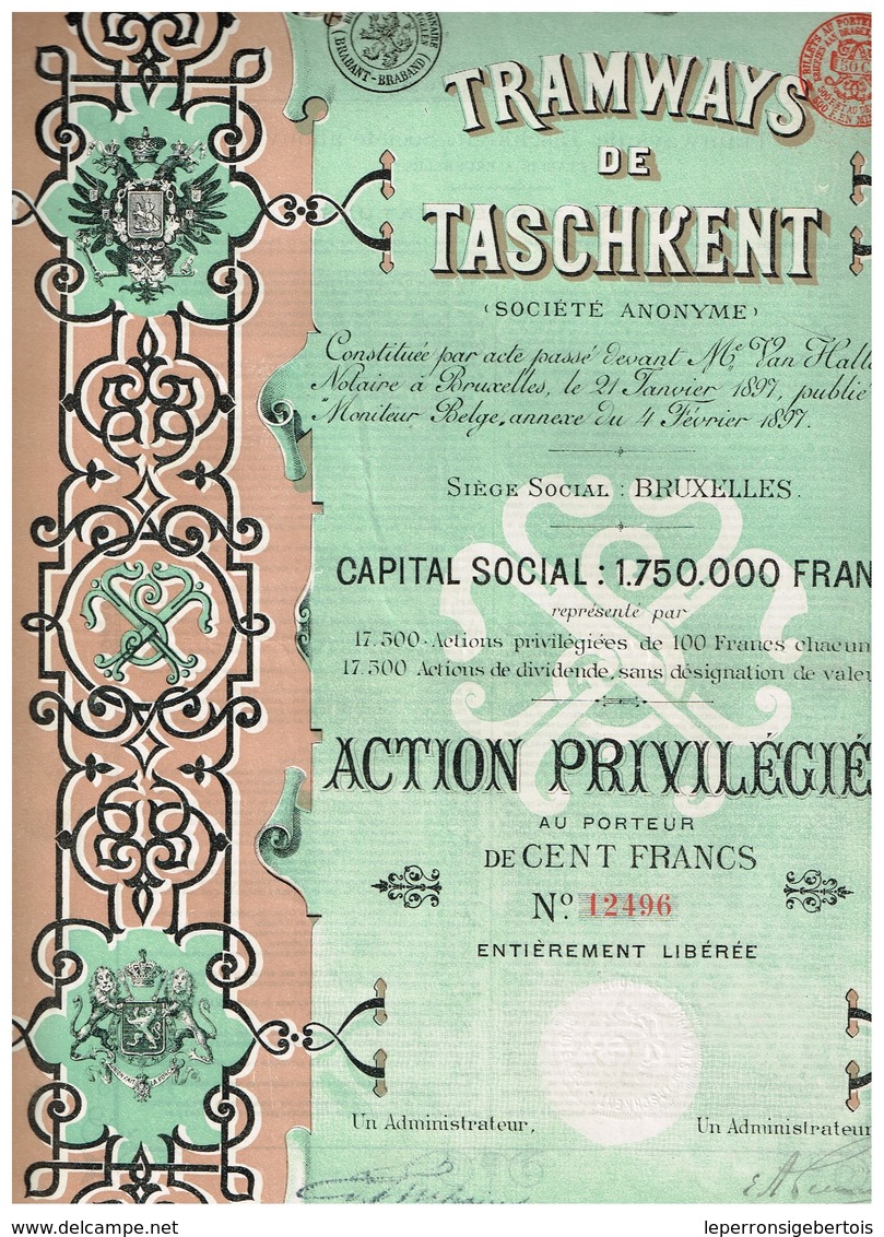 Action Ancienne - Tramways Du Taschkent S.A. - Titre De 1897 - Chemin De Fer & Tramway