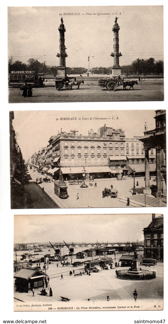 33 - BORDEAUX . " PLACE DES QUINCONCES ", " COURS DE L'INTENDANCE " & " PLACE RICHELIEU " . 3 CPA - Réf. N°9674 - - Bordeaux