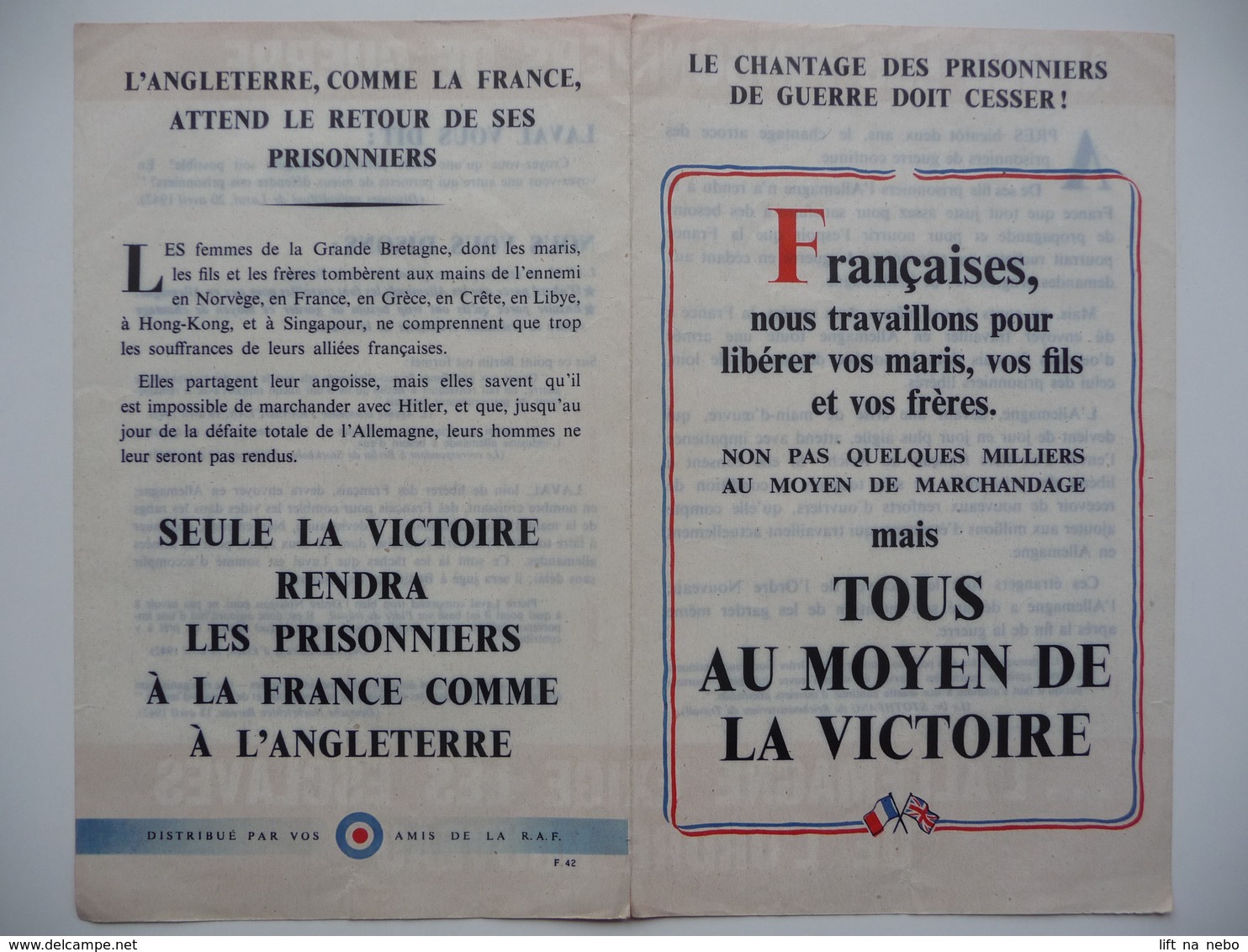 WWII WW2 Tract Flugblatt Propaganda Leaflet In French, PWE F Series/1942, F.42, LE CHANTAGE DES PRISONNIERS DE GUERRE... - Zonder Classificatie