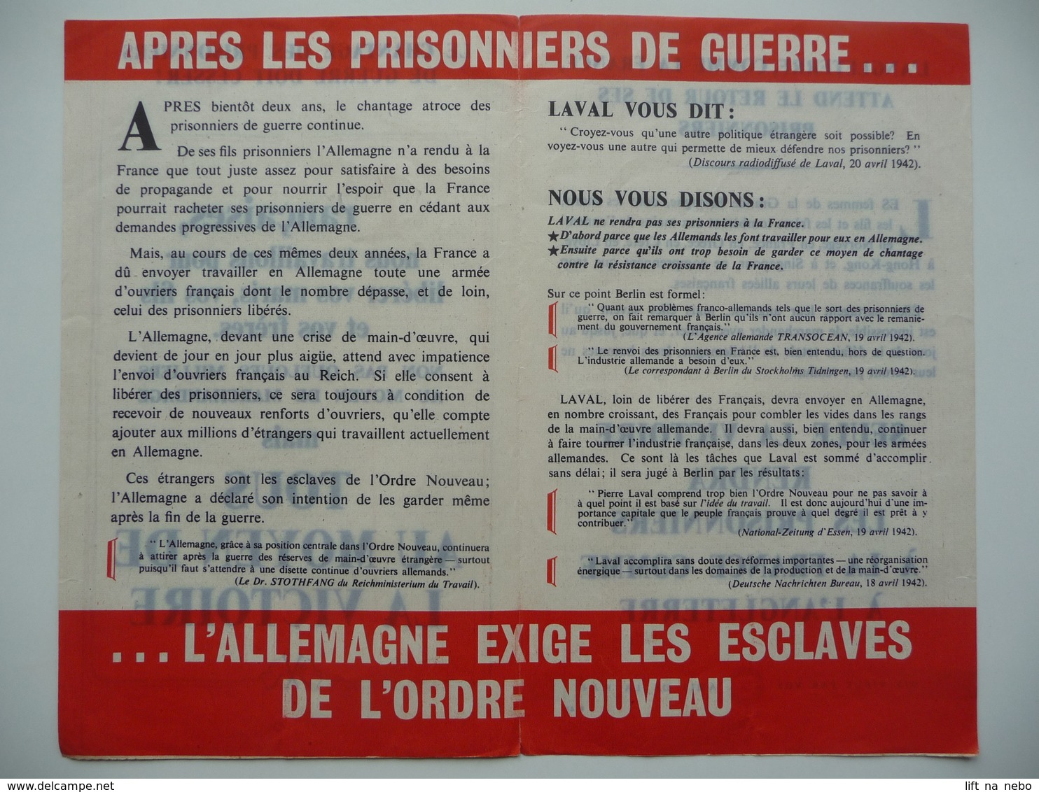 WWII WW2 Tract Flugblatt Propaganda Leaflet In French, PWE F Series/1942, F.42, LE CHANTAGE DES PRISONNIERS DE GUERRE... - Zonder Classificatie