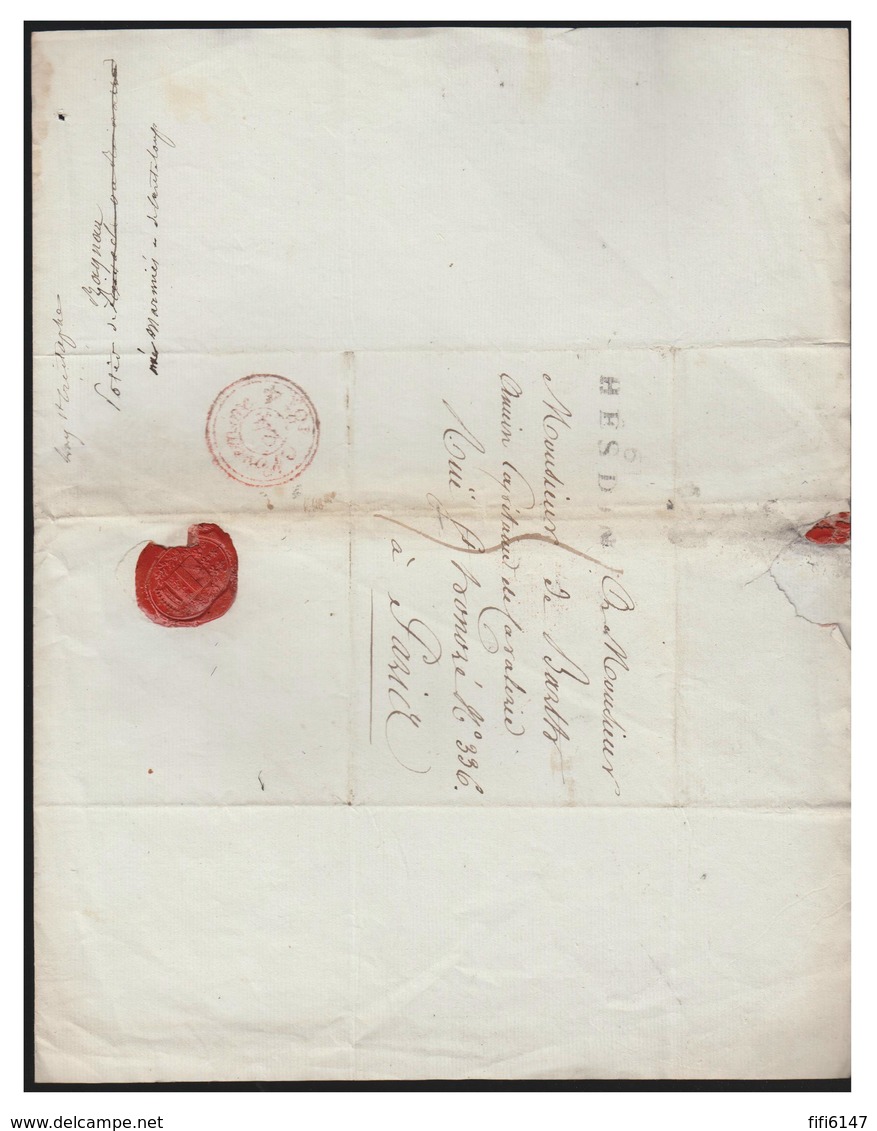 FRANCE -- 1814 -- LETTRE DE HESDIN (PAS DE CALAIS) POUR PARIS -- - 1801-1848: Précurseurs XIX