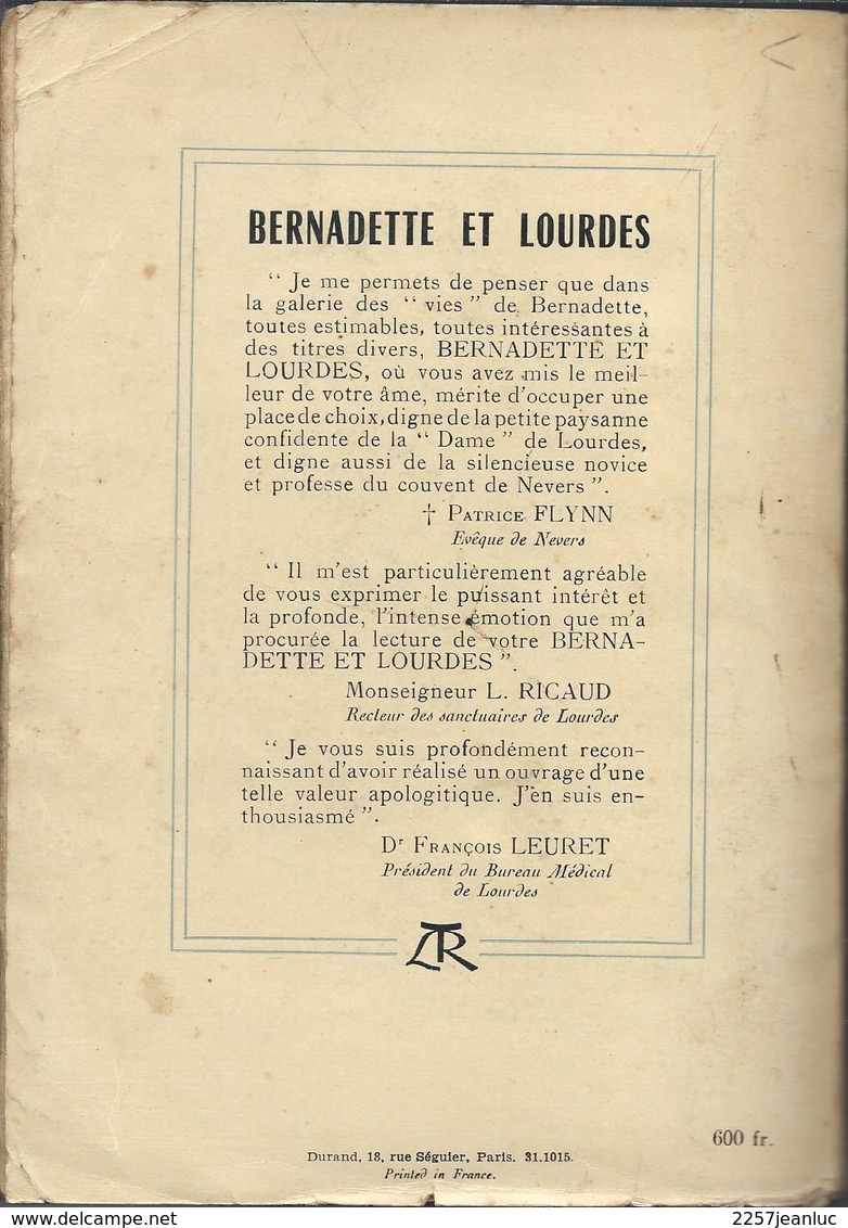 Michel De Saint Pierre  Bernadette Et Lourdes 1953 - Religion