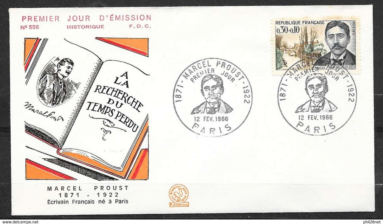 FDC Lettre Premier Jour Cachet Paris   Le 12/02/1966    N°1472   Marcel Proust    TB . ..  - 1960-1969