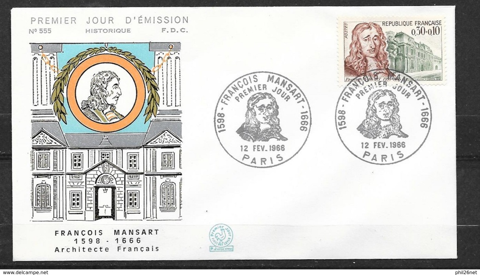 FDC Lettre Premier Jour Cachet Paris   Le 12/02/1966    N°1471   François Mansart   TB . ..  - 1960-1969