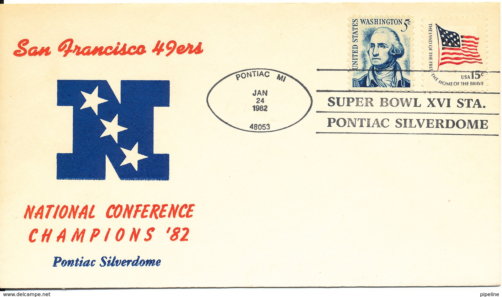 USA Cover Pontiac 24-1-1982 XVI Pontiac Silverdome Super Bowl San Francisco 49ers American Conference Champion's 82 - Soccer American Cup