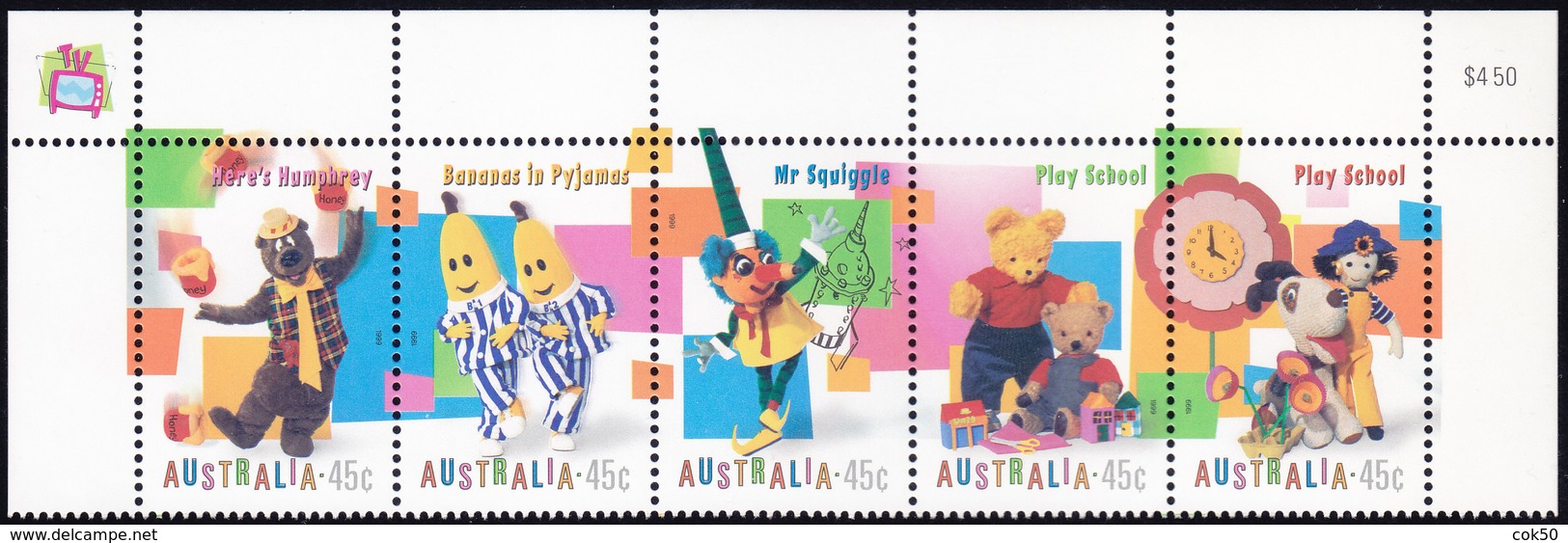 AUSTRALIA 1999, TV Programmes For Children, Se-tenant Strip Of 5 MNH Yv# 1747-51 - Mint Stamps