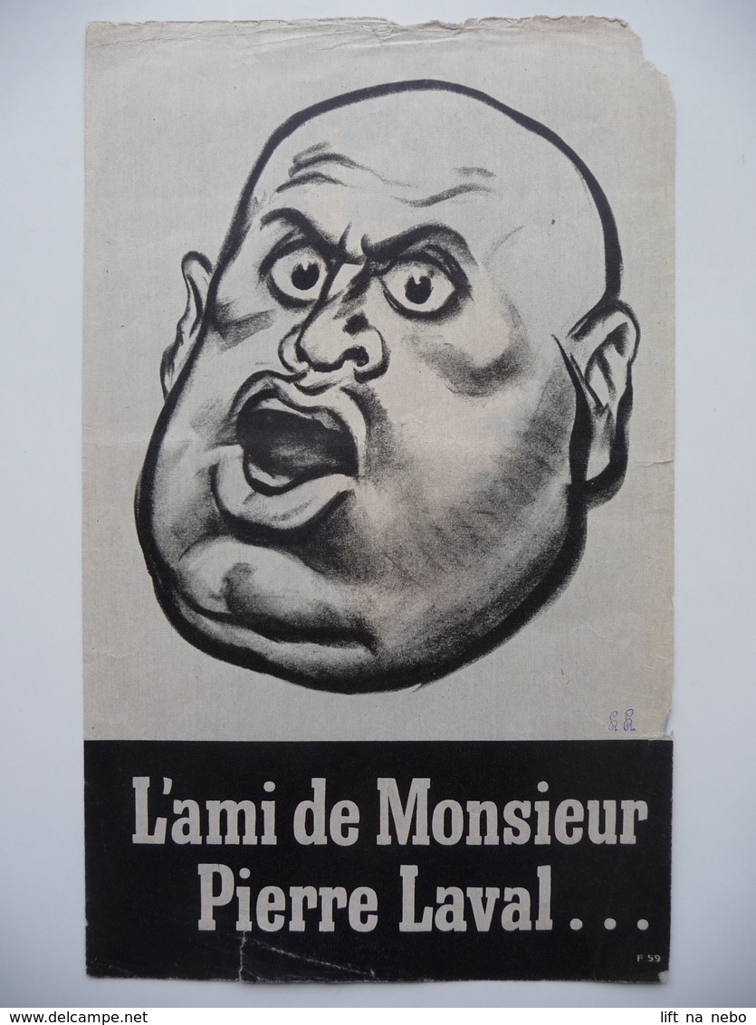 WWII WW2 Tract Flugblatt Propaganda Leaflet In French, PWE F Series/1942, F.59, L’ami De Monsieur Pierre Laval… - Non Classés