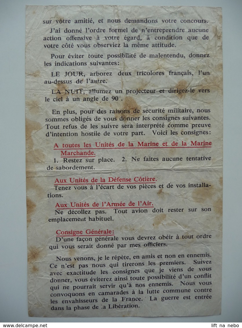 WWII WW2 Tract Flugblatt Propaganda Leaflet In French, PWE F Series/1942, F.142(b), Appel Du Général Eisenhower... - Unclassified