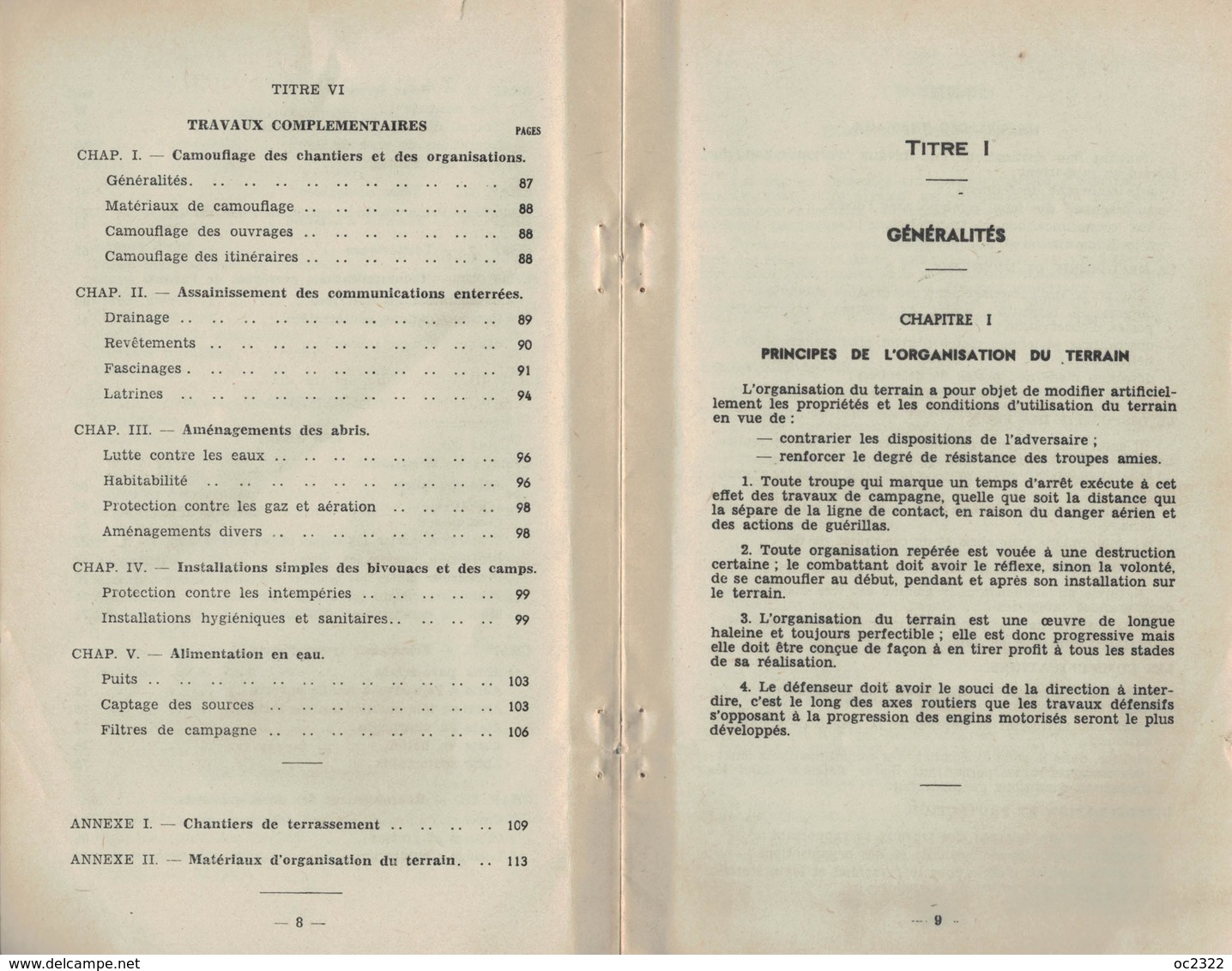 MANUEL MILITAIRE De 1954 NOTICE SOMMAIRE SUR LES TRAVAUX DE CAMPAGNE - Equipement