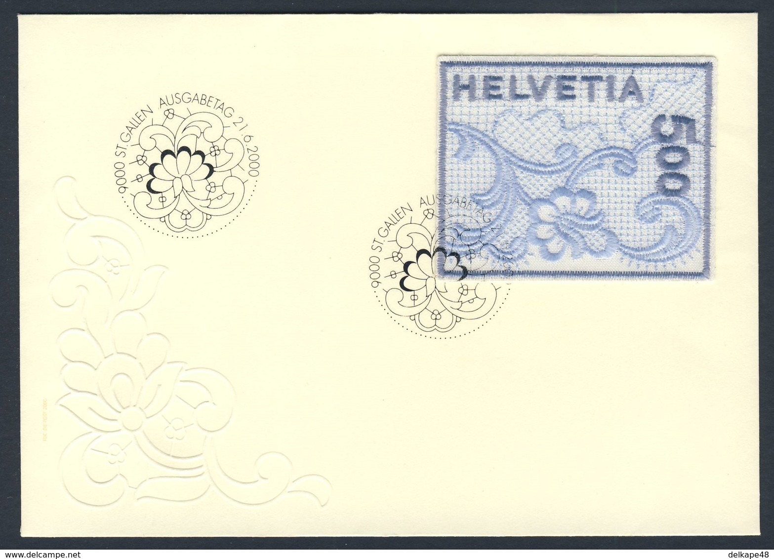 Switzerland Schweiz Suisse 2000 FDC + Mi 1726 YT 1654 - St. Gallen Embroidery/ St. Galler Stickerei- Stickgarn Auf Satin - Textiel