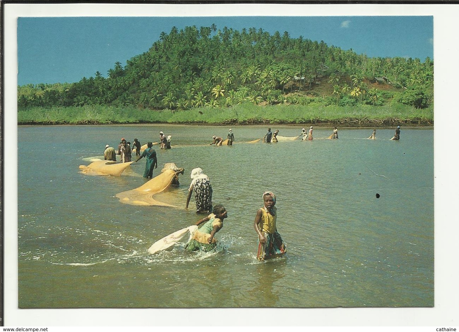 MAYOTTE . PECHE AU DJARIFA DANS LA BAIE DE CHICONI . LES FEMMES A LA PECHE AUX FILETS - Mayotte