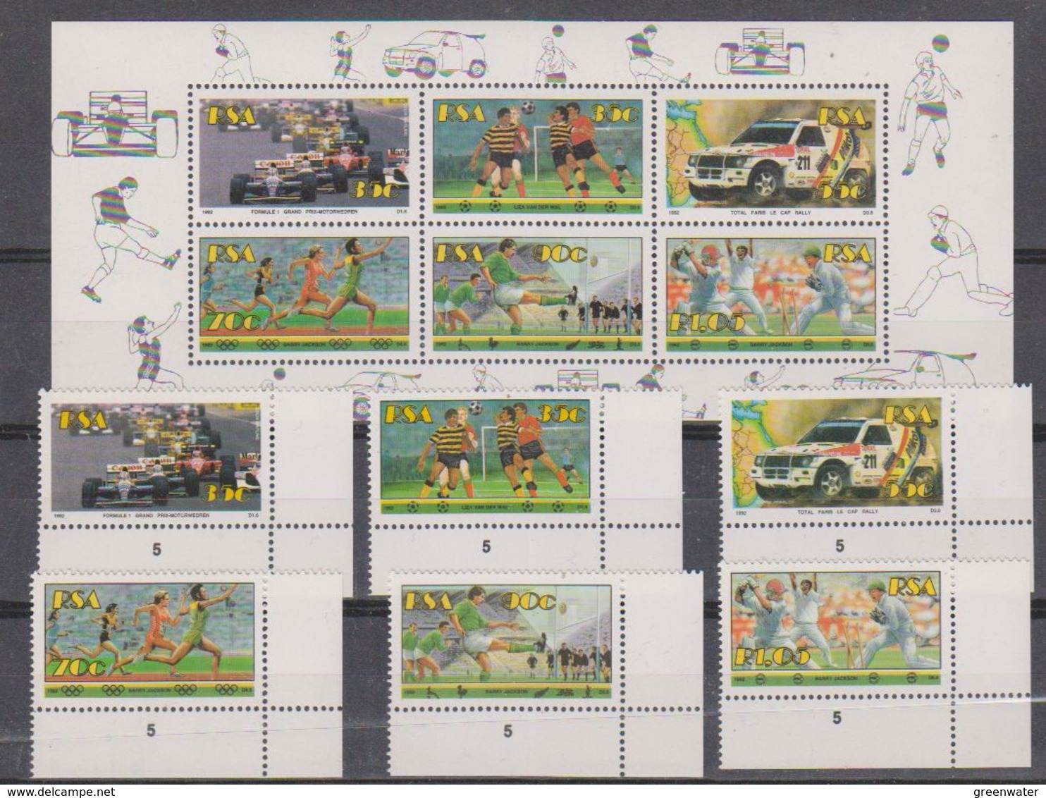 South Africa 1992 Sports 6v (corners) + M/s ** Mnh (38599) - Ongebruikt