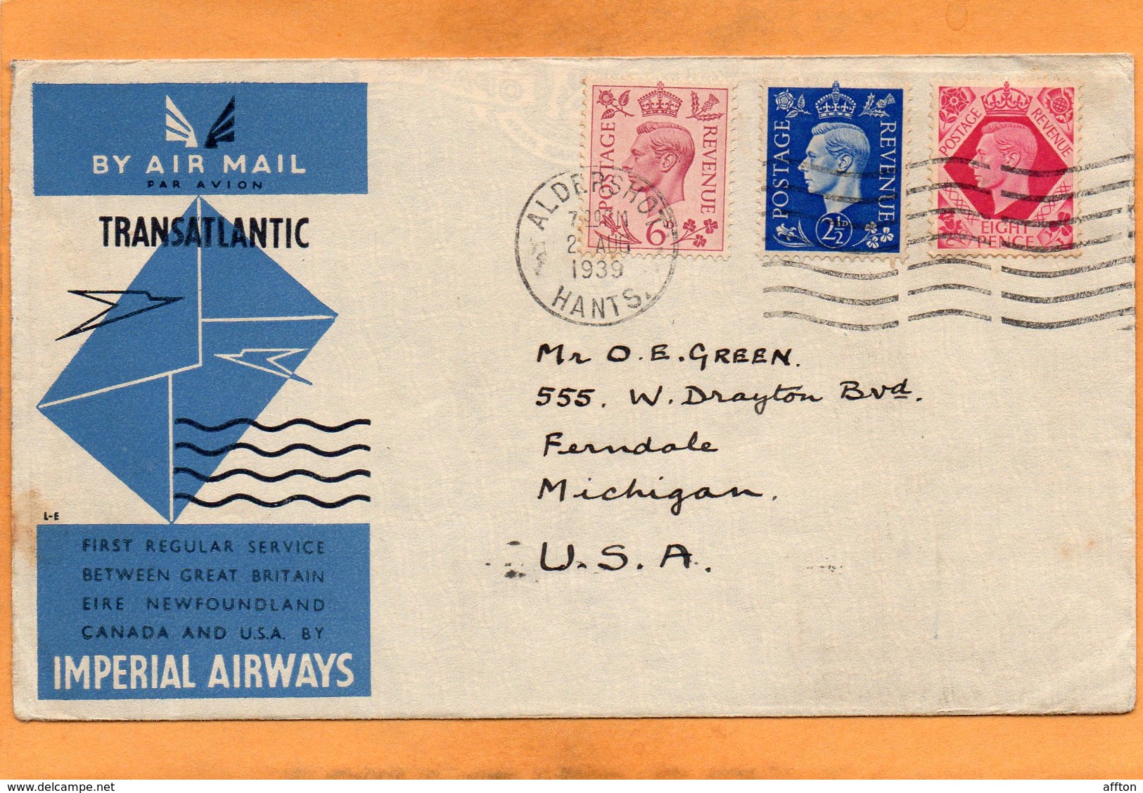 Imperial Airways First Flight UK To Canada 1939 Cover Mailed - Covers & Documents