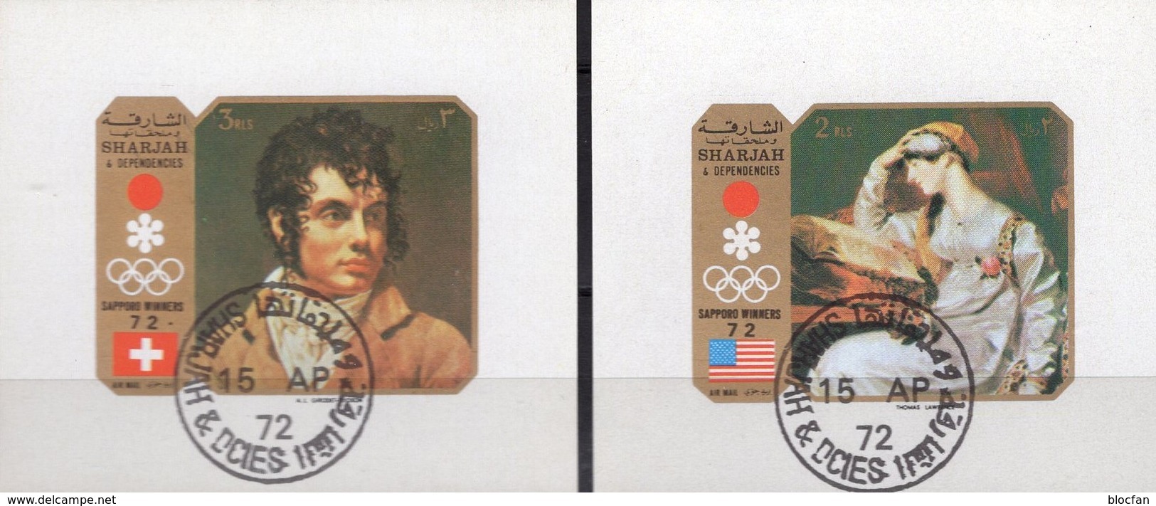 Winterolympia Sapporo 1972 Sharjah Blocks I+J 109 O 2€ Gemälde Lawrence,Girodet-Triosen S/s Blocs M/s Sheets Bf Art - Winter 1972: Sapporo