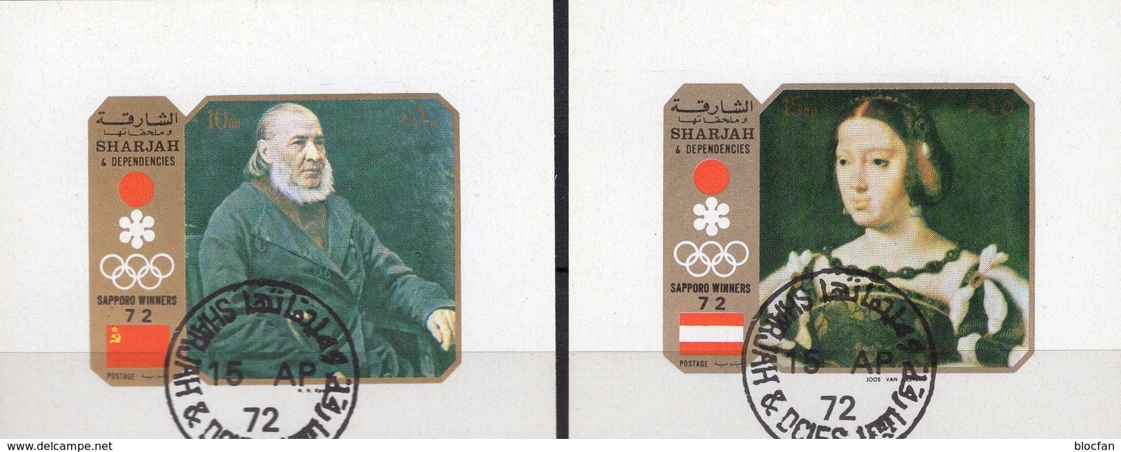 Winterolympiade Sapporo 1972 Sharjah Blocks B+C109 O 2€ Gemälde Maler Kramskoy,Clewe Ms Blocs S/s Art Sheets Bf VAE - Winter 1972: Sapporo