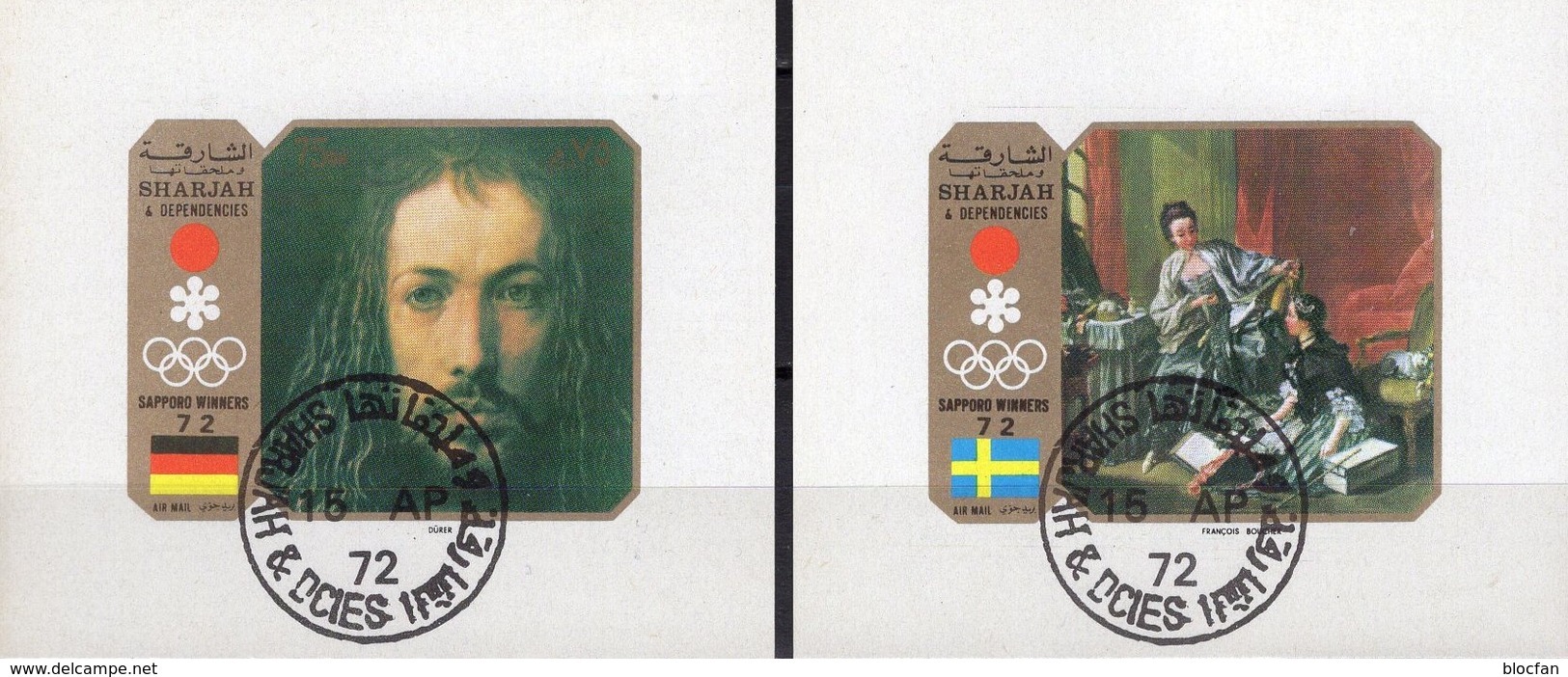 Winterolympiade Sapporo 1972 Sharjah Blocks G+H109 O 2€ Gemälde Maler Dürer Boucher M/s Blocs S/s Art Sheets Bf VAE - Winter 1972: Sapporo