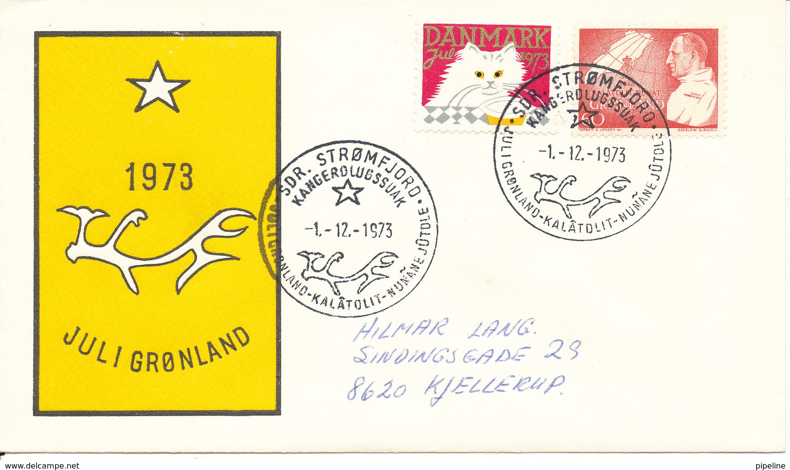 Greenland Cover With Special Christmas Postmark Sdr. Stömfjord 1-12-1973 And A Danish Christmas Seal - Covers & Documents