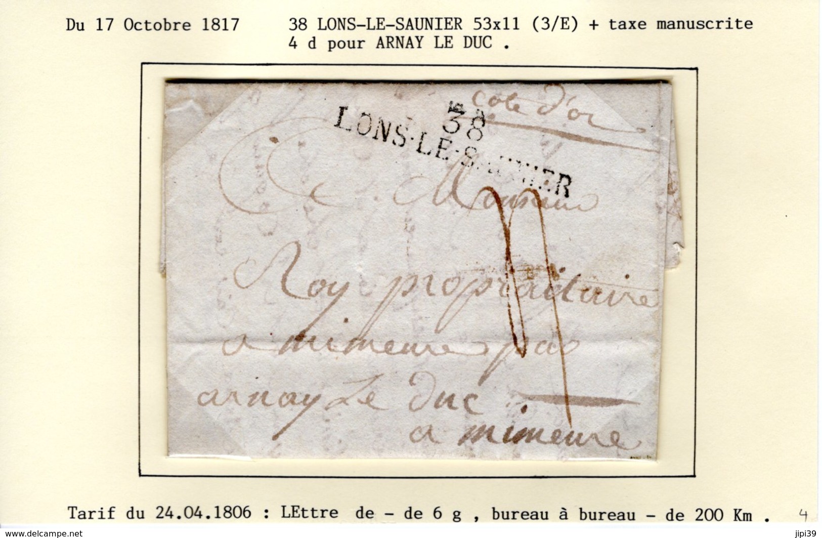 JURA : 38 LONS LE SAUNIER Sur LAC E N 1817 - 1801-1848: Précurseurs XIX