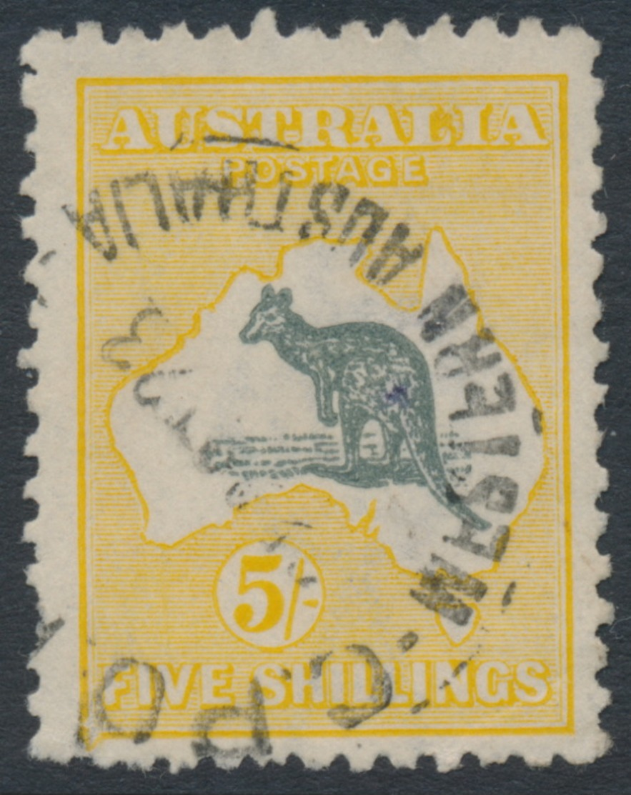 AUSTRALIA - 1918 5/- Grey-black/chrome Kangaroo, 3rd Watermark, Used – ACSC # 44A - Gebraucht