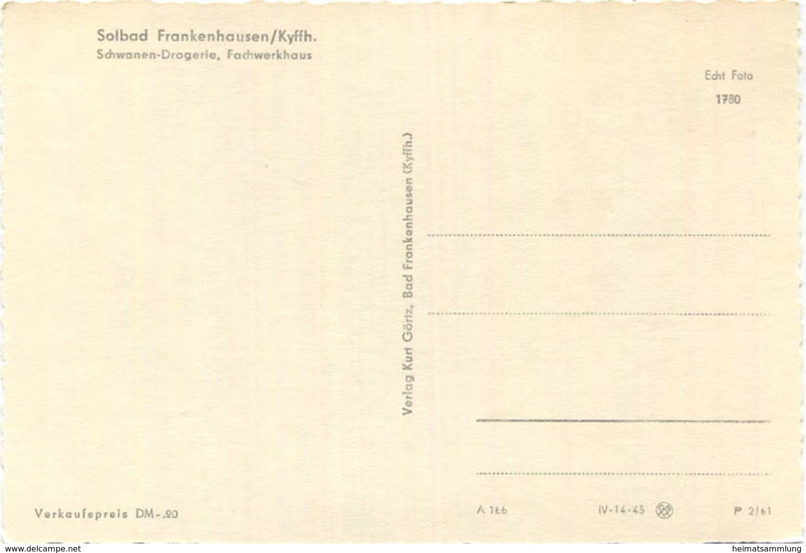 Frankenhausen - Schwanen-Drogerie - Foto-AK Grossformat 1961 - Verlag Kurt Görtz Frankenhausen - Bad Frankenhausen