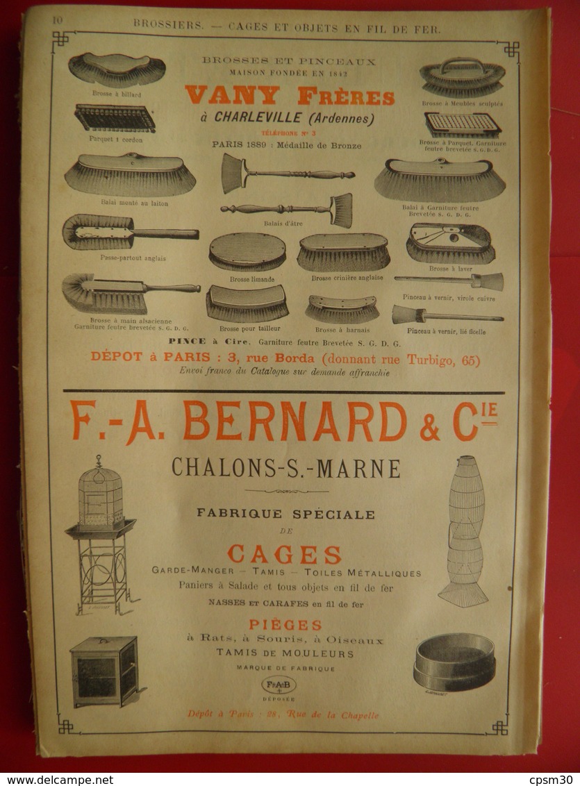 PUB 1897 - Brasserie Gruber Koenigshoffen & Melun; Brosses Vany Charleville; Cages Fil De Fer F.A. Bernard Chalons/Marne - Pubblicitari