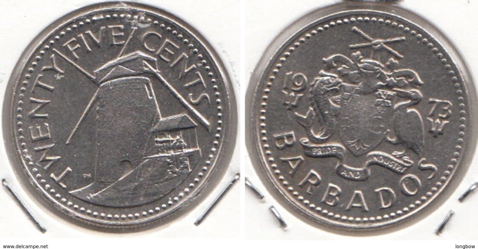 Barbados 25 Cents 1973 Km#13 - Used - Barbades