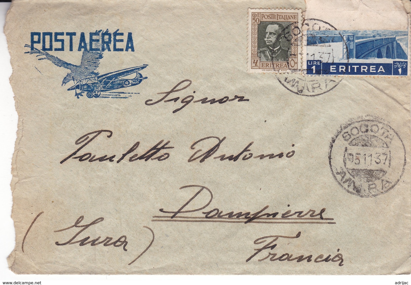 Post Aerea  Eritrea 1937 Scann Recto Verso - Erythrée