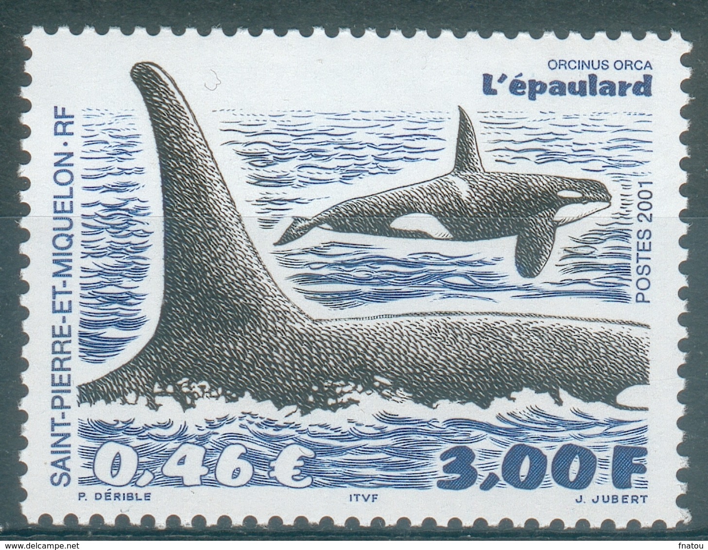 Saint Pierre And Miquelon, Killer Whale (Orcinus Orca), 2001, MNH VF - Unused Stamps