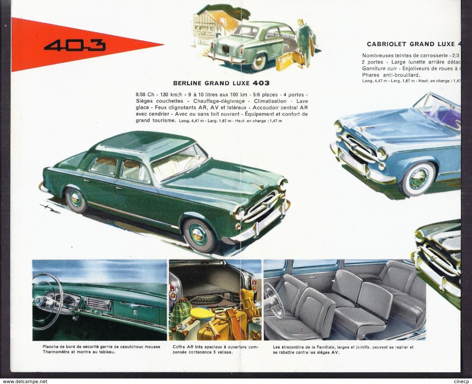 Dépliant Publicitaire 1957 PEUGEOT Modèles 203 403 Et Utilitaires - Automobile Fourgon Berline Cabriolet - Coches
