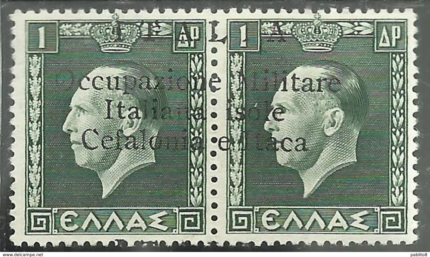 OCCUPAZIONE ITALIANA CEFALONIA E ITACA KEFALONIA ITHACA 1941 KING GEORGE II RE GIORGIO ARGOSTOLI 1 + 1 D MNH CERTIFICATO - Cefalonia & Itaca