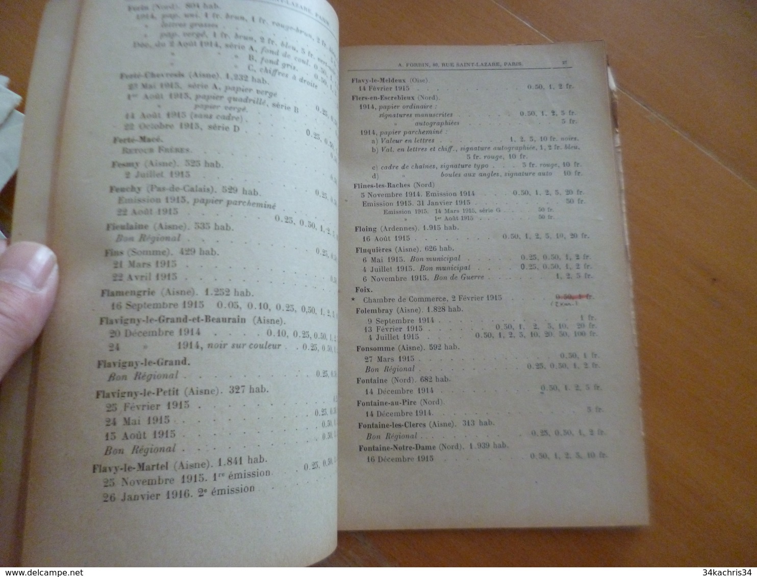 Catalogue Des Billets émis Pendant La Guerre A.Forbin Anoté BE RV - French