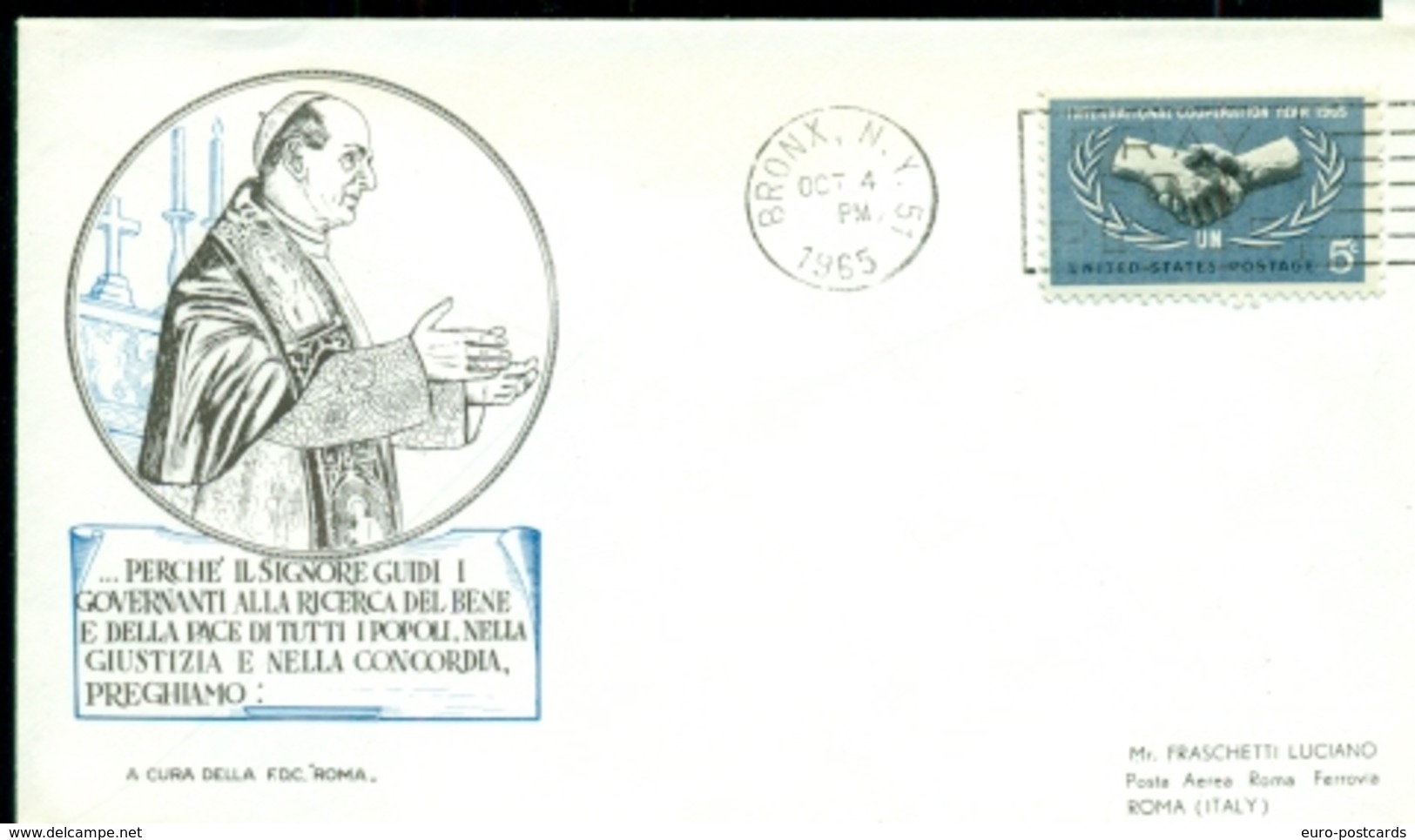 VIAGGI PAPALI-PAPI-PAOLO  VI° -PAPA MONTINI-USA-NEW YORK - ONU-NAZIONI UNITE -1965 - Papes