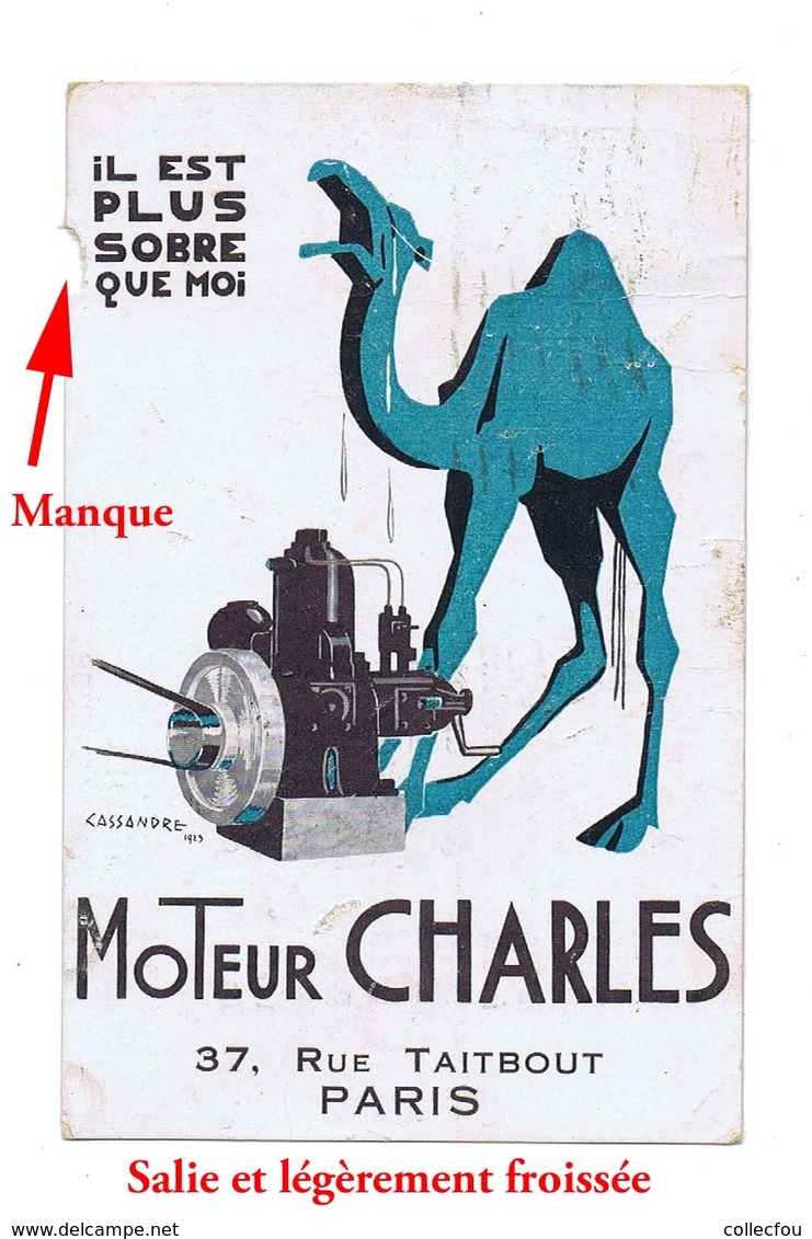 CP Illustrée Par CASSANDRE, 1923,  Publicité Pour MOTEUR CHARLES, État Moyen. - Autres & Non Classés
