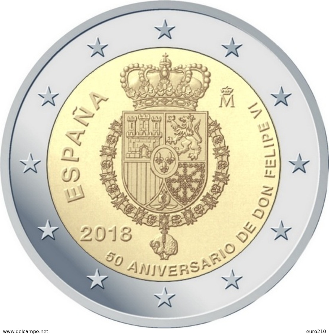 SPAIN / ESPAGNE - 2 Euro 2018 -  Le 50e Anniversaire Du Roi FELIPE VI - Espagne