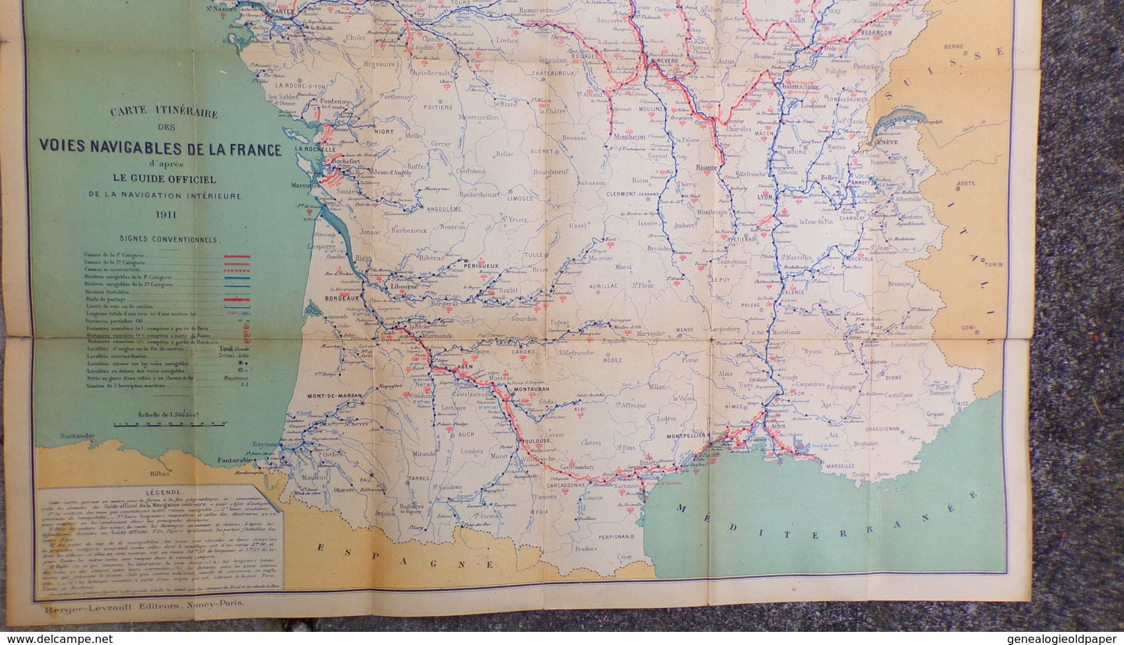 CARTE MARINE VOIES NAVIGABLES FRANCE- 1911-MINISTERE TRAVAUX PUBLICS POSTES TELEGRAPHES-BERGER LEVRAULT PARIS NANCY - Nautical Charts