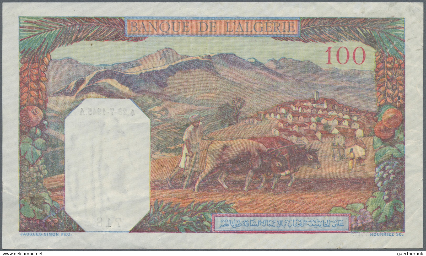 01007 Algeria / Algerien: Set Of 3 Banknotes Containing 5 Francs 1916 P. 71b (VG), 100 Francs 1936 P. 81b - Algérie