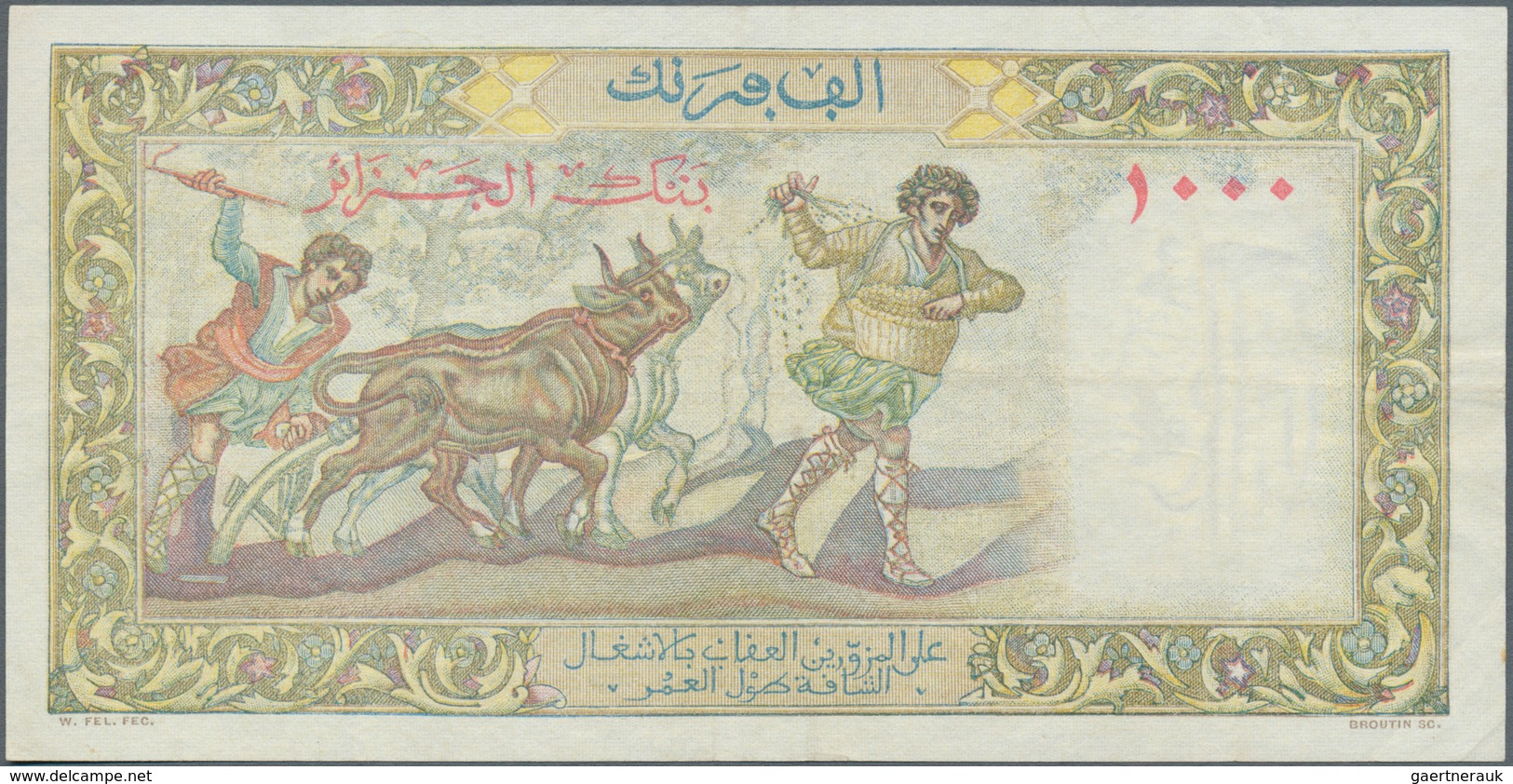 01009 Algeria / Algerien: 1000 Francs 1947 P. 104, Light Folds In Paper, No Holes, Still Nice Colors And S - Algérie