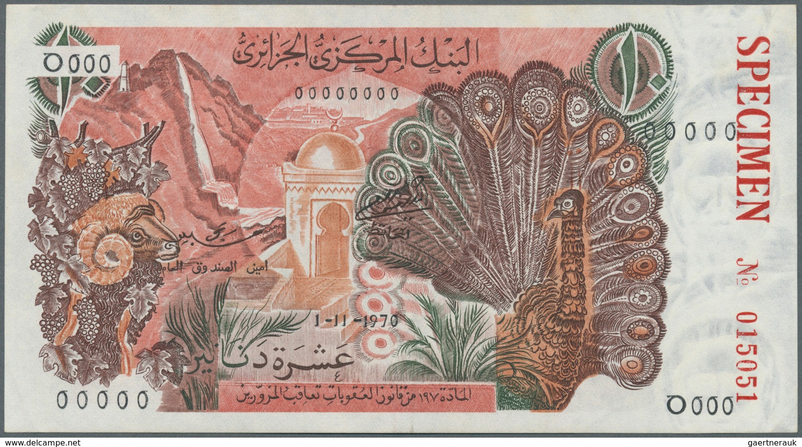 01011 Algeria / Algerien: 100 Dinars 1970 Specimen P. 127s In Condition: AUNC. - Algeria