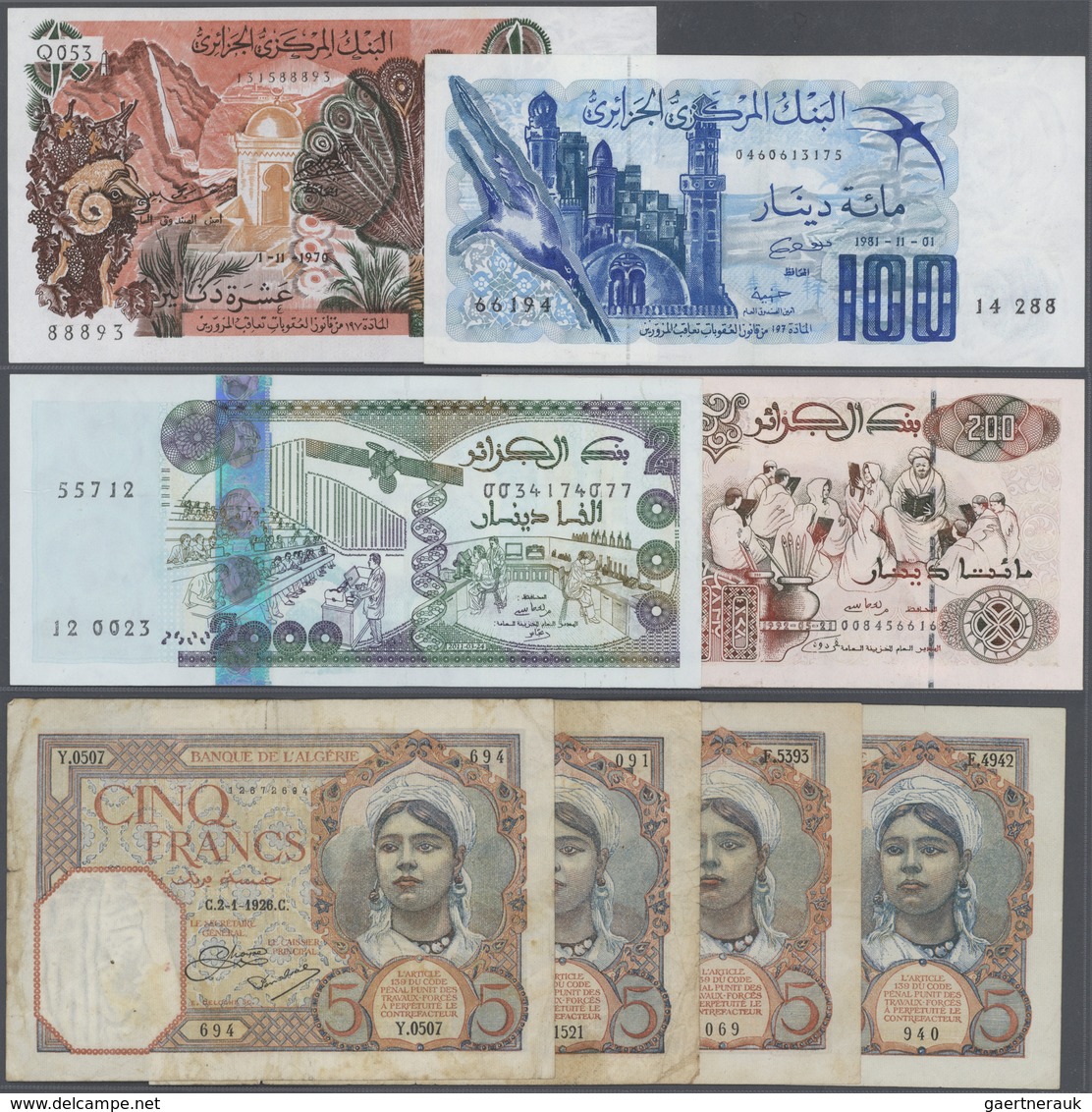 01012 Algeria / Algerien: Large Lot Of 20 Banknotes From Different Times And With Different Denominations, - Argelia