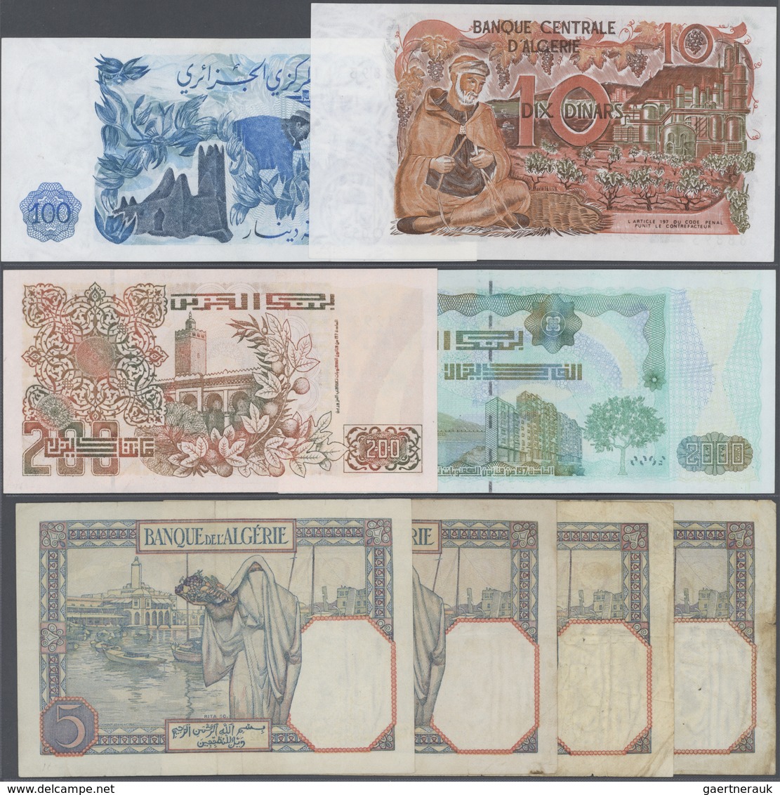 01012 Algeria / Algerien: Large Lot Of 20 Banknotes From Different Times And With Different Denominations, - Algérie