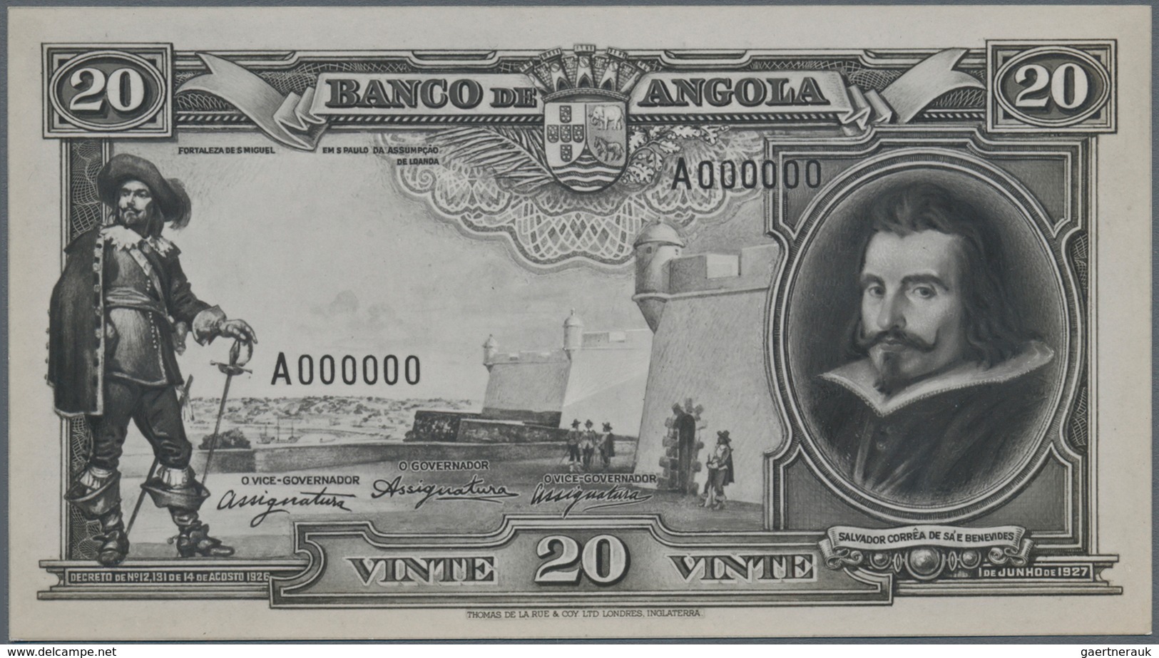 01018 Angola: Set Of 2 Front And Back Photo Proofs Of Angola 20 Angolares ND(1944) Pick 79p, Zero Serial N - Angola