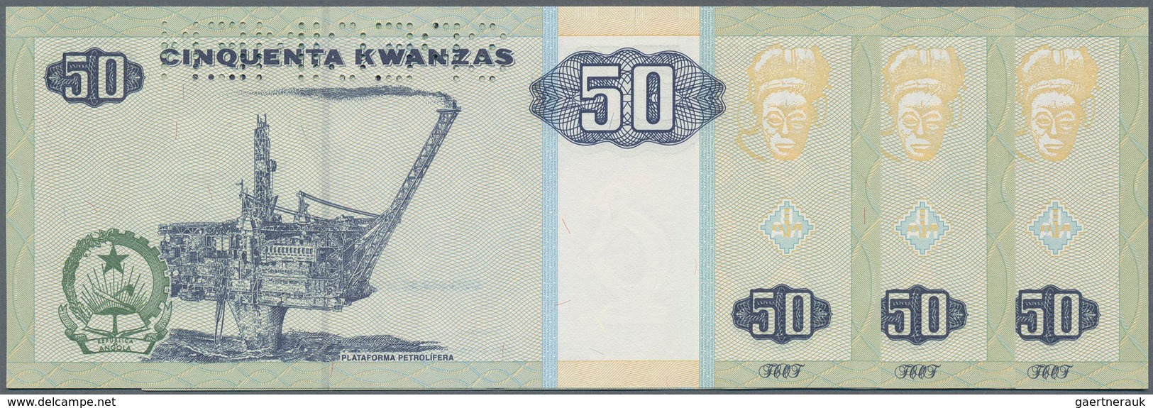 01022 Angola: Set Of 3 Pcs 50 Kwanzas 1999 Specimen P. 146as With Zero Serial Numbers, Specimen Perforatio - Angola