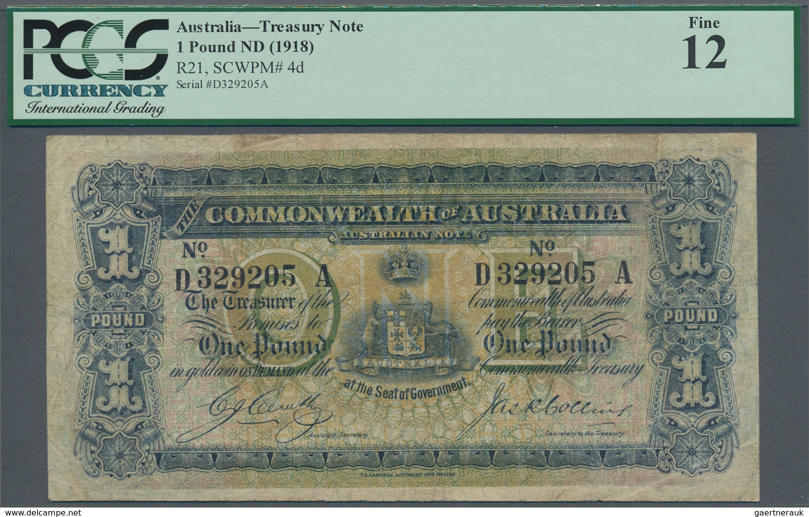 01027 Australia / Australien: 1 Pound ND(1918) P. 4d, Rare Early Issue, Condition: PCGS Graded Fine 12. - Otros & Sin Clasificación